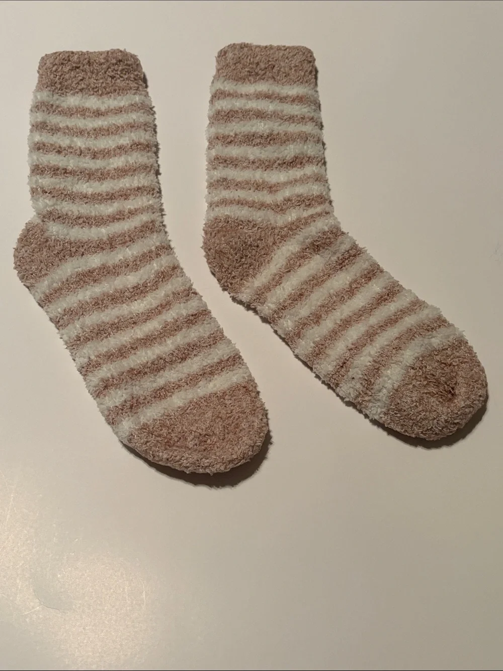 Cozy Striped Fuzzy Crew Socks - Beige & Cream